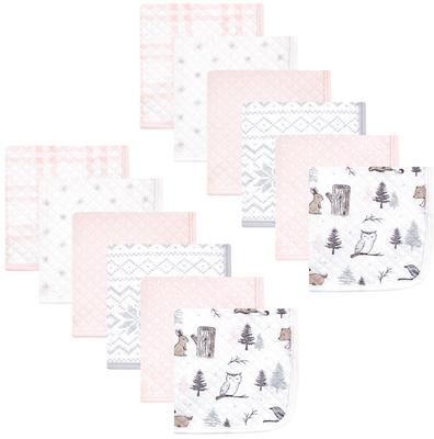 Hudson Baby Infant Girl Quilted Cotton Washcloths, Winter Forest, One Size - Winter Forest - One Size