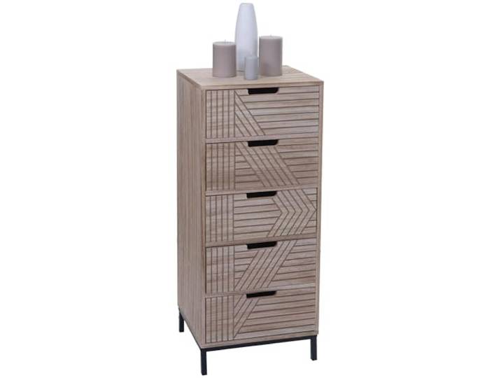Mendler Kommode HWC-N90 84x35x29cm Holz - Natur Schrank, Highboard, 3D-Design, 5 Schubladen, Metall