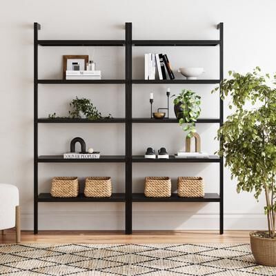 Nathan James Beacon Boho Rustic 5 Tier Bookshelf, Wall Mounted Solid Wood Bookcase
