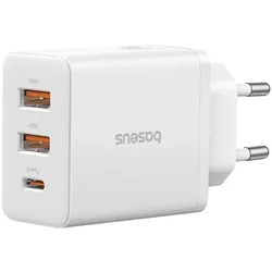 Baseus - Wall Charger (P10111402213-00) - GaN, 2x USB, Type-C, Fast Charging, 30W - White (30 W, 3 Ports), USB Ladegerät, Weiss