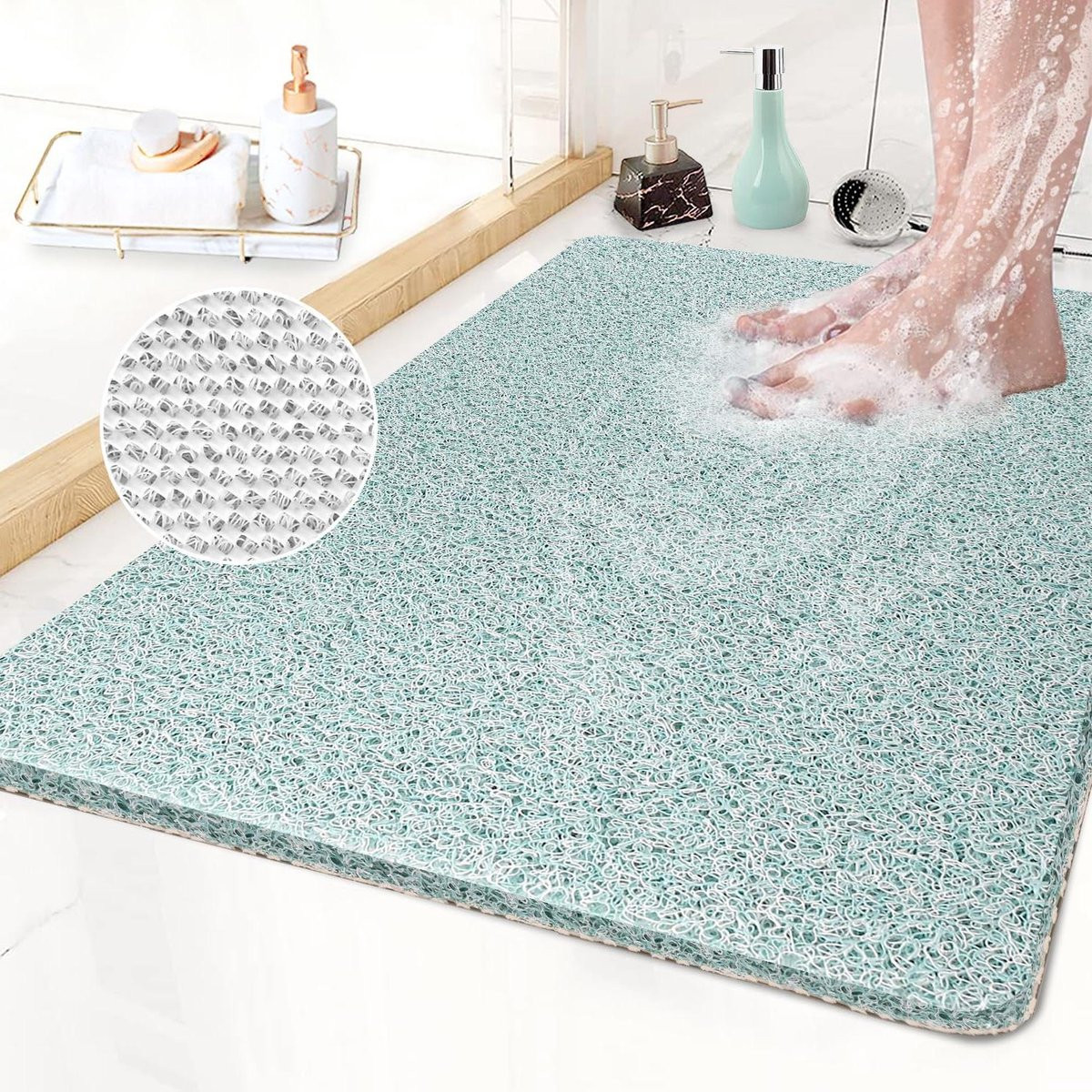 Grijs antislip hoekdouchemat met loofah structuur, 50 cm