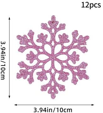 Modern Mode Marketplace Christmas Venue Decoration, Pink Glitter Plastic Snowflake, Winter Party Supplies, Ornaments For Home, Tree Pendant pink C Style 12pcs