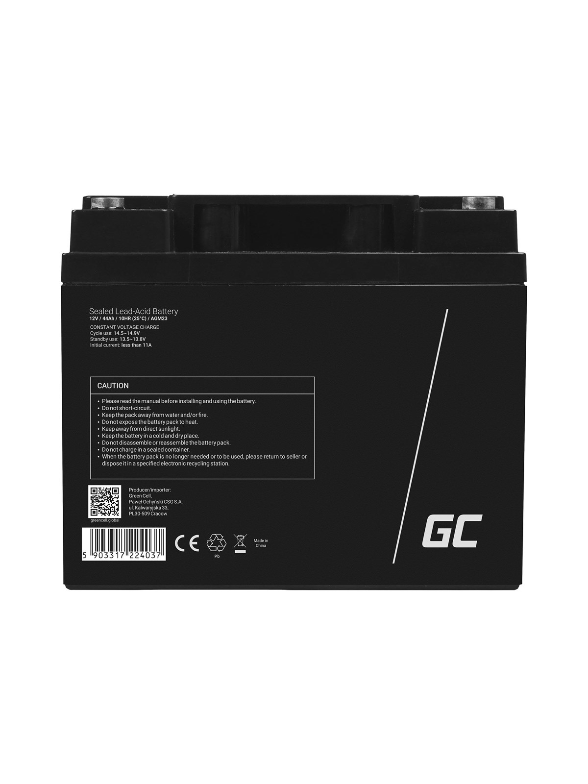 Green Cell AGM23 - 12V 44Ah | VRLA AGM | Maintenance-Free | Screw M6 Terminal