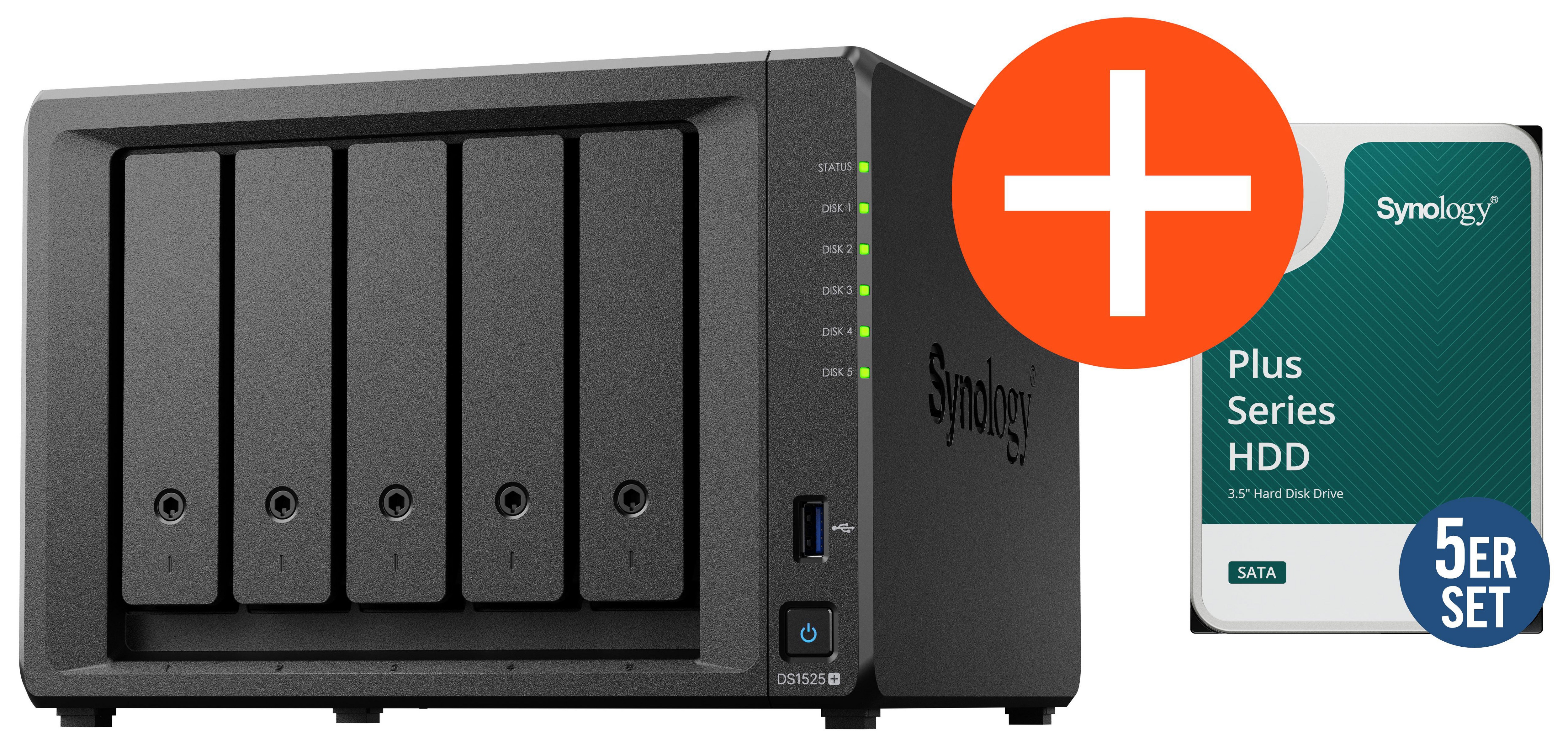 Synology DS1525+ NAS System 5-Bay 40 TB inkl. 5x 8 TB Synology HDD HAT3320-8T DS1525+5X HAT3320-8T