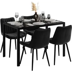 Vicco, Essgruppe, Esstisch Set Grand, Schwarz, 120 x 70 cm mit 4 Stühlen (Schwarz) (Glas)