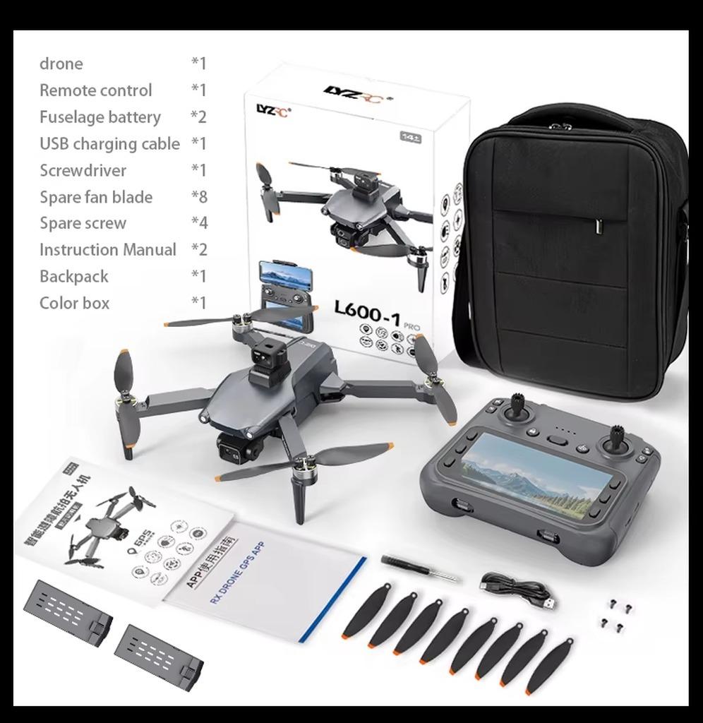 L600 Pro Max GPS-Drohne - V168 - 720p-HD-Kamera - 3-Achsen-Gimbal - Fernbedienung mit Bildschirm - 2 Akkus - Bürstenloser Motor - Faltbar