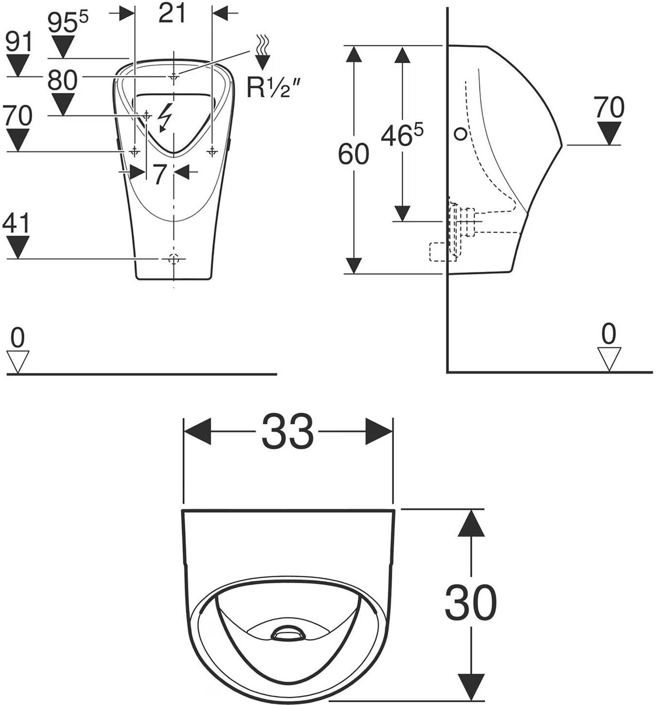 Geberit Renova Urinal, Zulauf von hinten, Abgang nach hinten, Badkeramik, 501.665.00.8, weiß