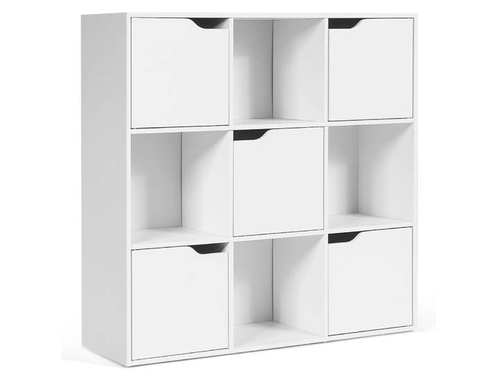 Bibliothèque étagère de rangement 9 cases 5 porte blanc 90x29x90cm