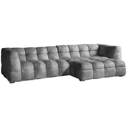 KAWOLA Sofa ROSARIO Ecksofa Velvet hellgrau Recamiere rechts