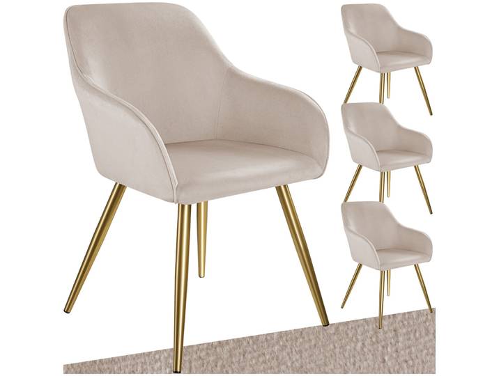 Esszimmerstuhl Marilyn Samtoptik, goldene Stuhlbeine - taupe/gold, 4er Set