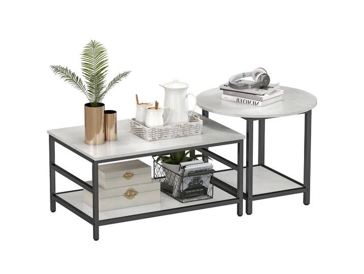 Homcom Couchtisch 2er-Set Beistelltisch, Kaffeetisch Satztisch mit Marmoroptik Stahl, Mehrfarbig, Metall, Nachbildung, einzeln stellbar, eckig, 54x41x80 cm, Wohnzimmer, Wohnzimmertische, Beistelltisch