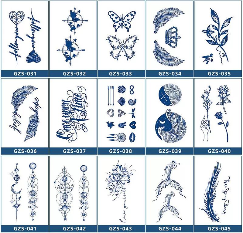 INF Blaue Blumige Temporäre Tattoo-Aufkleber - Aquarell Körperkunst