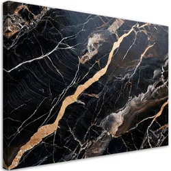LEINWANDBILD Schwarzer Marmor mit goldener Abstraktion 90x60cm