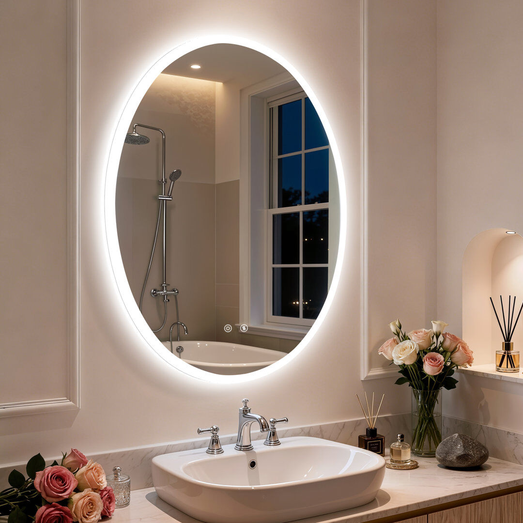 Metro Oval LED Lighted Bathroom Mirror Backlit with Defog Memory Function 60x80cm