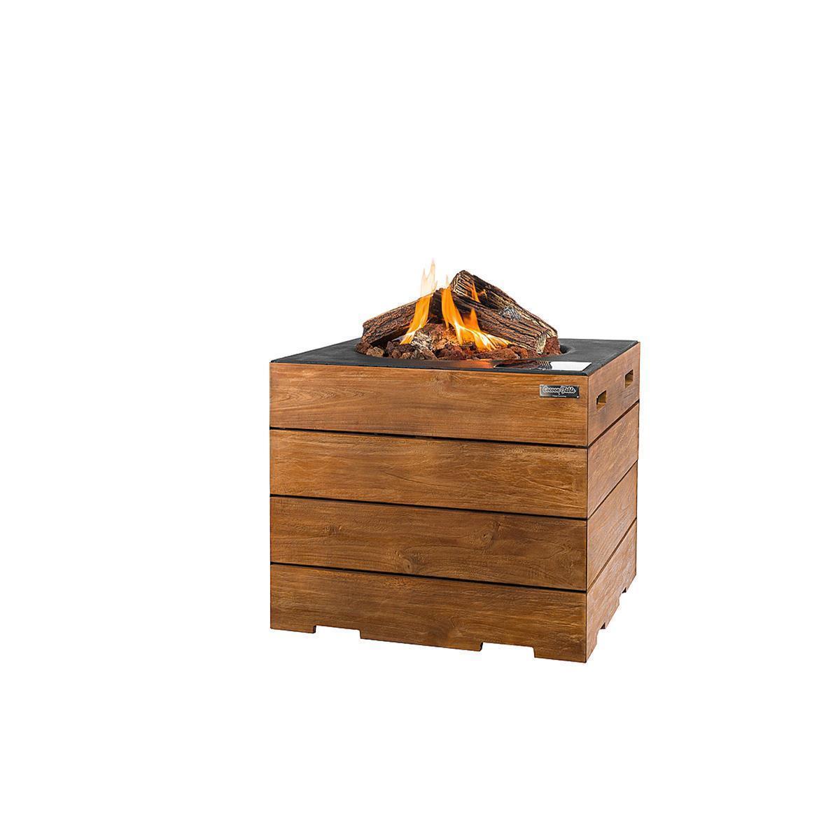 Happy Cocooning Feuertisch Lounge Teakholz / grau, quadratisch, 76 x 76 x 67,5 cm