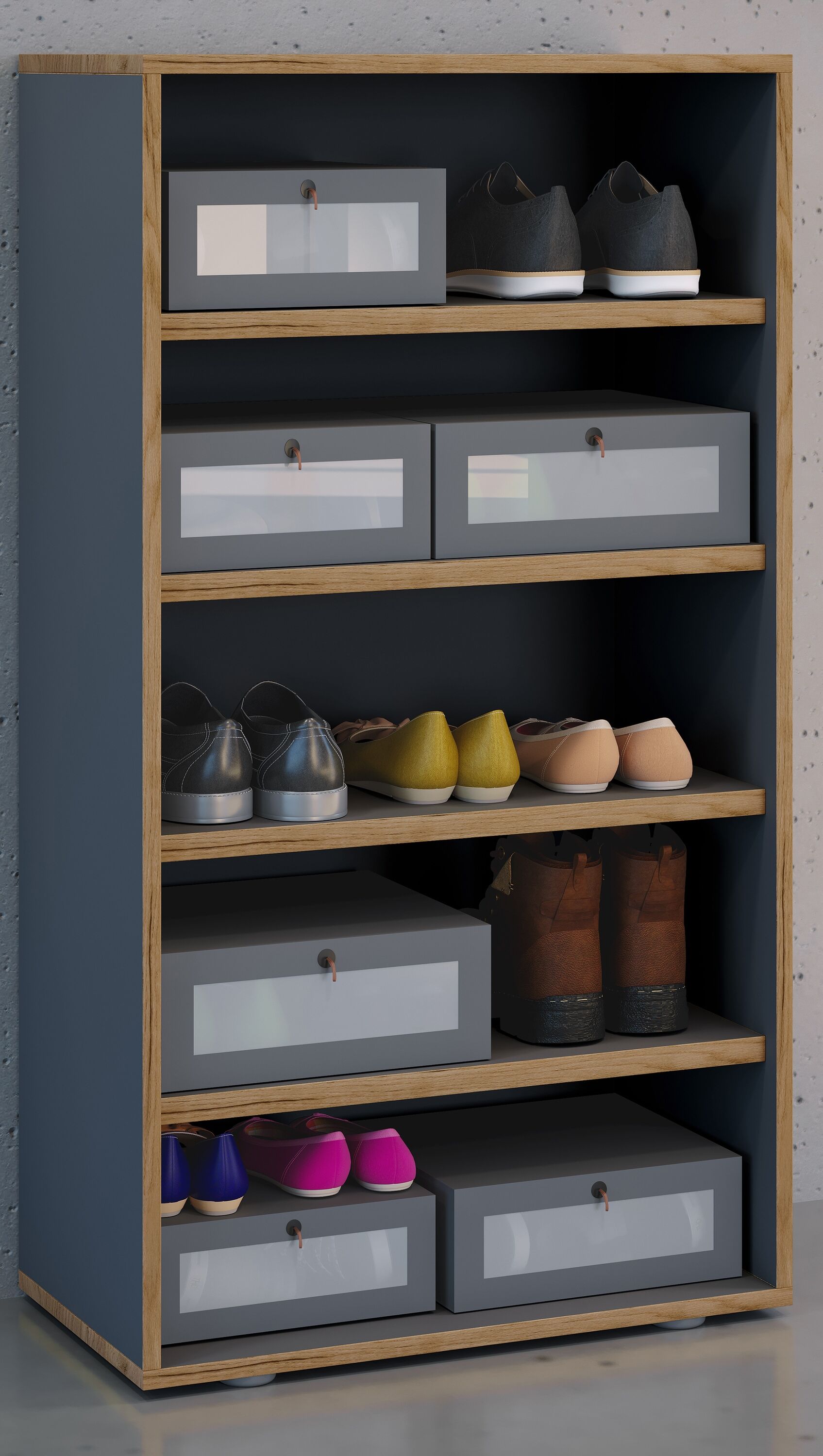 Schuhregal VCM "Holz Regal Schuhschrank Schuhregal Salia B60", grau (anthrazit), Regale, Schuhregal