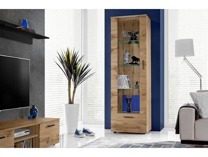 Komodee Vitrine Alessandria Wotan/Wotan 60x192x42 cm Vitrine Alessandria, Wotan/Wotan, Breite 60cm x Höhe 192cm x Tiefe 42cm, ohne LED , 3 Glasböden, für Wohnzimmer
