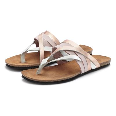 Zehentrenner LASCANA "Sommerschuh, offener Schuh, Pantolette, Sandale", Damen, Gr. 36, Rindsleder, rosa (rosé), Obermaterial: 100% Rindsleder. Decksohle: 100% Rindsleder. Laufsohle: 100% Synthetik, metallic, unifarben, Basic, Schuhe Zehentrenner,...