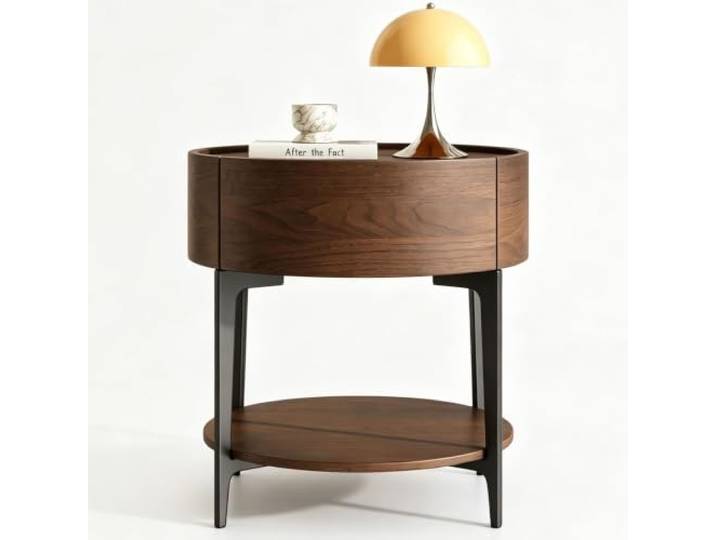 Runder Beistelltisch Mit Ablagefach unten Kleiner Nachttisch Mit 1 Schublade Metallgestell Modernes Design Für Wohnzimmer, Schlafzimmer, Wohnung(Brown,45cm/18in)