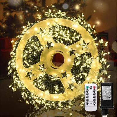 Modern Home Fixes Starry Sky Flower Wreath Decorative Lights, Outdoor Remote Control Copper Wire Lights, Christmas Tree Light String warm 1500led