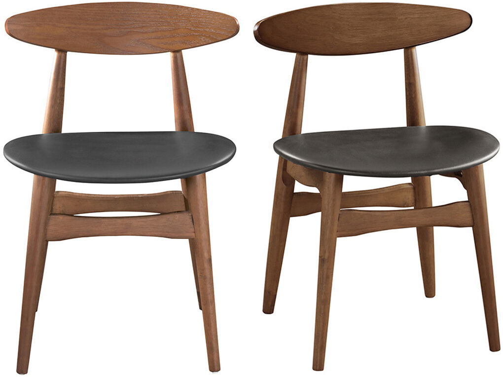 Miliboo Design-Stuhl aus Nussbaum und schwarzem PU 2er-Set WALFORD