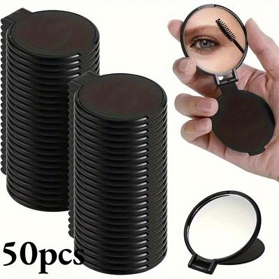Fusion Finds Portable Folding Makeup Mirror 50 Pack Compact Travel Pocket Mirrors For Beauty, Skincare & On The Go Touch Ups black