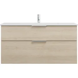 burgbad Eqio Mineralguss-Waschtisch inklusive Waschtischunterschrank, 1220x490x618mm, SHCB122F3180C0001G0146, Farbe: Eiche Dekor Cashmere / Eiche Dekor Cashmere, Griff Chrom G0146
