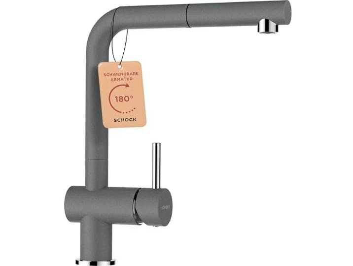 SCHOCK® Küchenarmatur Epos Croma I graue Hochdruck Armatur mit ausziehbarer Schlauchbrause I 360° drehbar I Spültischarmatur für Küchenspüle I gebürstetes Design I Einhebelmischer Messing