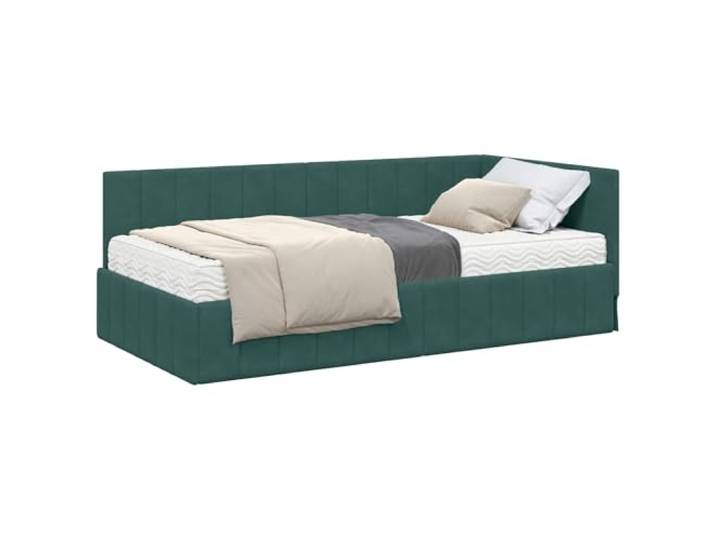KTHLBRH Eckbett mit Matratze, 2-teilig, dunkelgrün Weicher Samt, Holz, ergonomisches Kopfteil, Schaumstoffmatratze, mittlere Härte, modernes Design