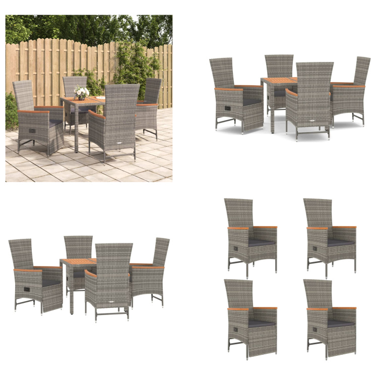 vidaXL 5 tlg. Garten Essgruppe mit Kissen Grau Poly Rattan - Garten Essgruppe - Garten Essgruppen - Essgruppe - Essgruppe Terrasse
