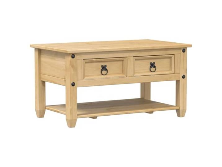 fsahslih Couchtisch mit Schubladen Massivholz Kiefer Corona 85x50x45 cm Rustikaler Beistelltisch aus Kiefernholz mit Honigwachs-Finish und Metallgriffen für Ihr Wohnzimmer.