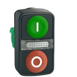 Schneider Electric ZB5AW7A3741 Doppeldrucktaster, Frontelement, Harmony XB5, Kunststoff, 22mm, grün, rot, beschriftet I/O, beleuchtet