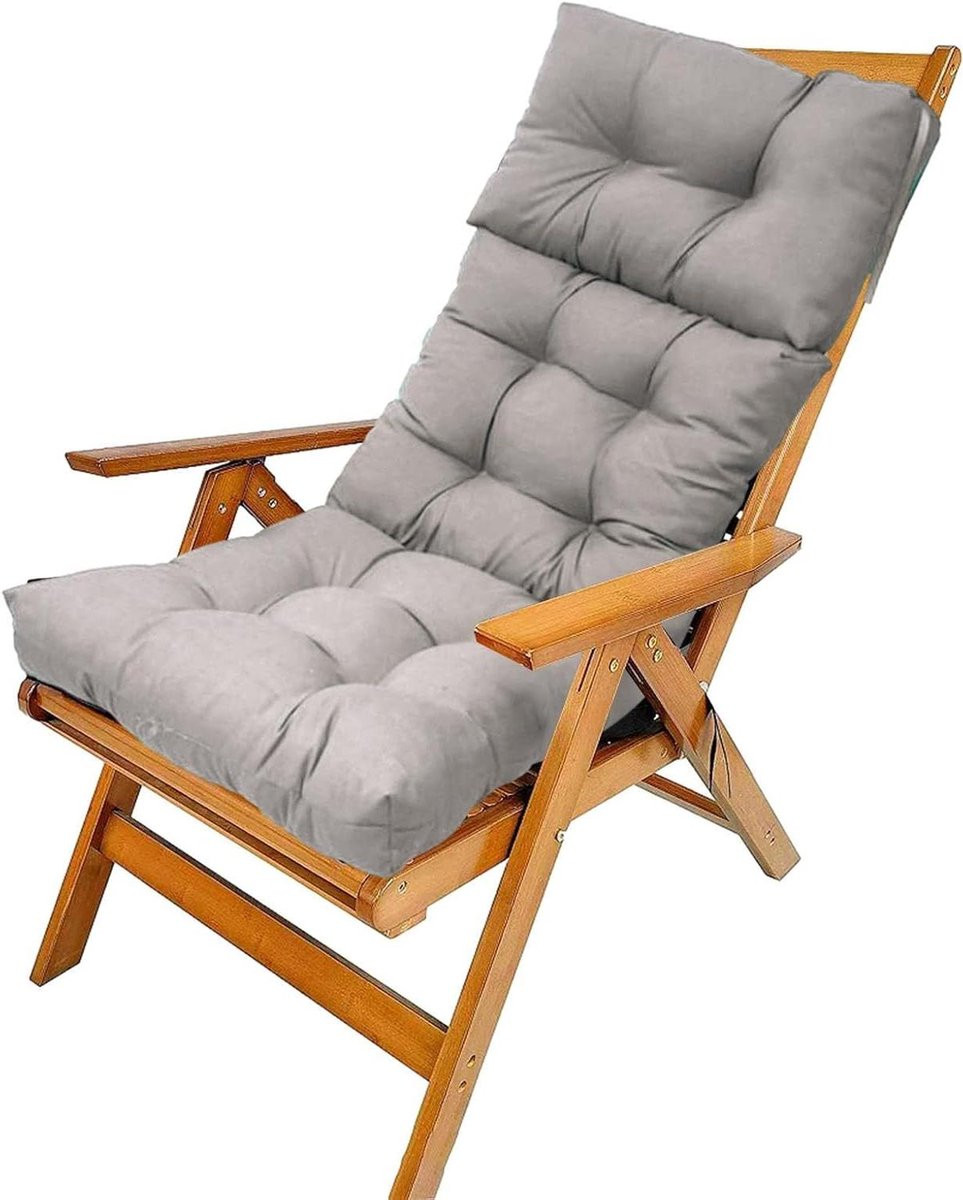 Blauw waterafstotend stoelkussen met hoge rug voor buiten, 130 x 55 cm