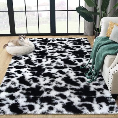 Garvee Cow Print Soft Shaggy Fluffy Area Rug