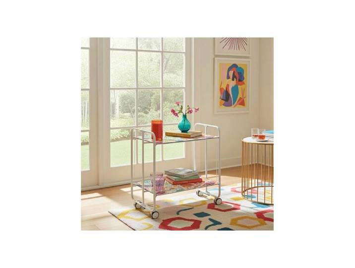 Desserte pliante BAUHAUS avec roulettes Structure blanche 2 niveaux 4 positions DON HIERRO. 4949