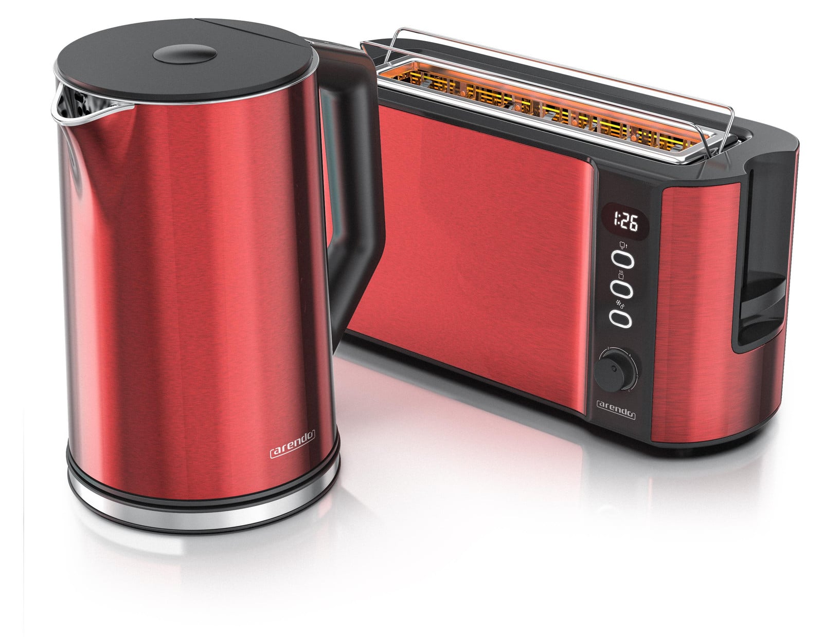 Arendo ontbijtset met waterkoker en broodrooster, rood