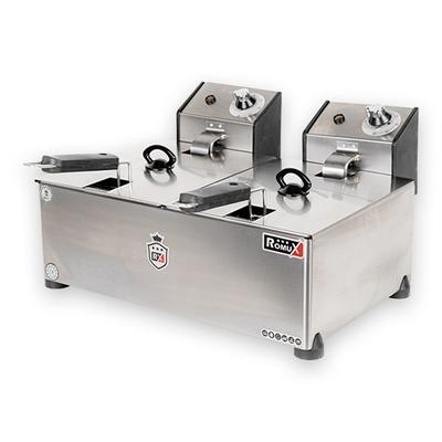Romux® Elektrische Fritteuse Professionelle 5+5 Liter Tischgerät Doppelt | Fritteuse aus Edelstahl 7000 W mit Sicherheitsthermostat