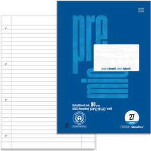 Staufen Briefblock Premio 040751027, Recycling, A4, 90g/qm, 4-fach gelocht 50 Blatt, liniert