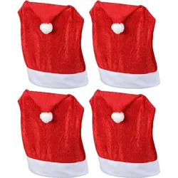 Stuhlhussen 4er Set Schwingstuhl Weihnachten I Samt I Rot I Nikolausmütze I Stuhlbezug Weihnachten Deko Weihnachtsmütze Stuhlabdeckung Stuhlbezug 4er Set