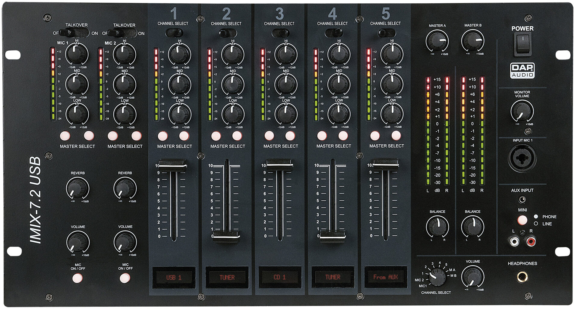 DAP Audio Imix-7.2 Usb 7-Kanal-Installationsmischpult 6u Usb – 2 Zonen