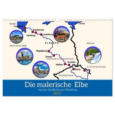 Die malerische Elbe (Wandkalender 2027 DIN A3 quer), CALVENDO Monatskalender