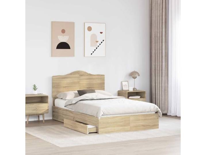 KTHLBRH Boxspringbett Eiche Sonoma 135 x 190 cm Technisches Holz, integrierte Schubladen, modernes Design, einfache Montage