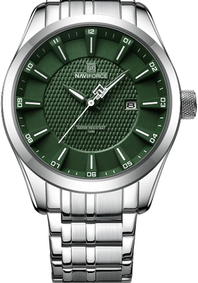 ModernMart Luxury Quartz Watch For Men Stainless Steel Waterproof Business Wristwatch silver Green