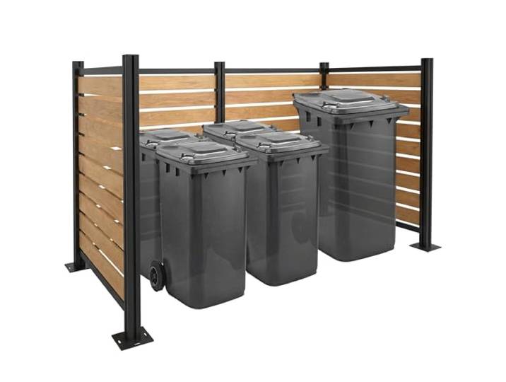 Mendler Alu Mülltonnen-Zaun HWC-K57 erweiterbar 130x206x110cm - Hellbraun