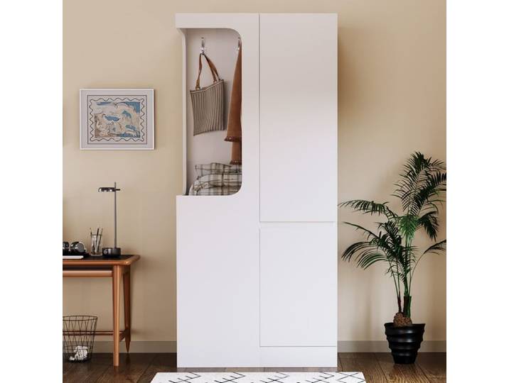 Armoire - DREAMMESPACE - 70x40x170 cm - 1 porte - 4 tiroirs - Blanc