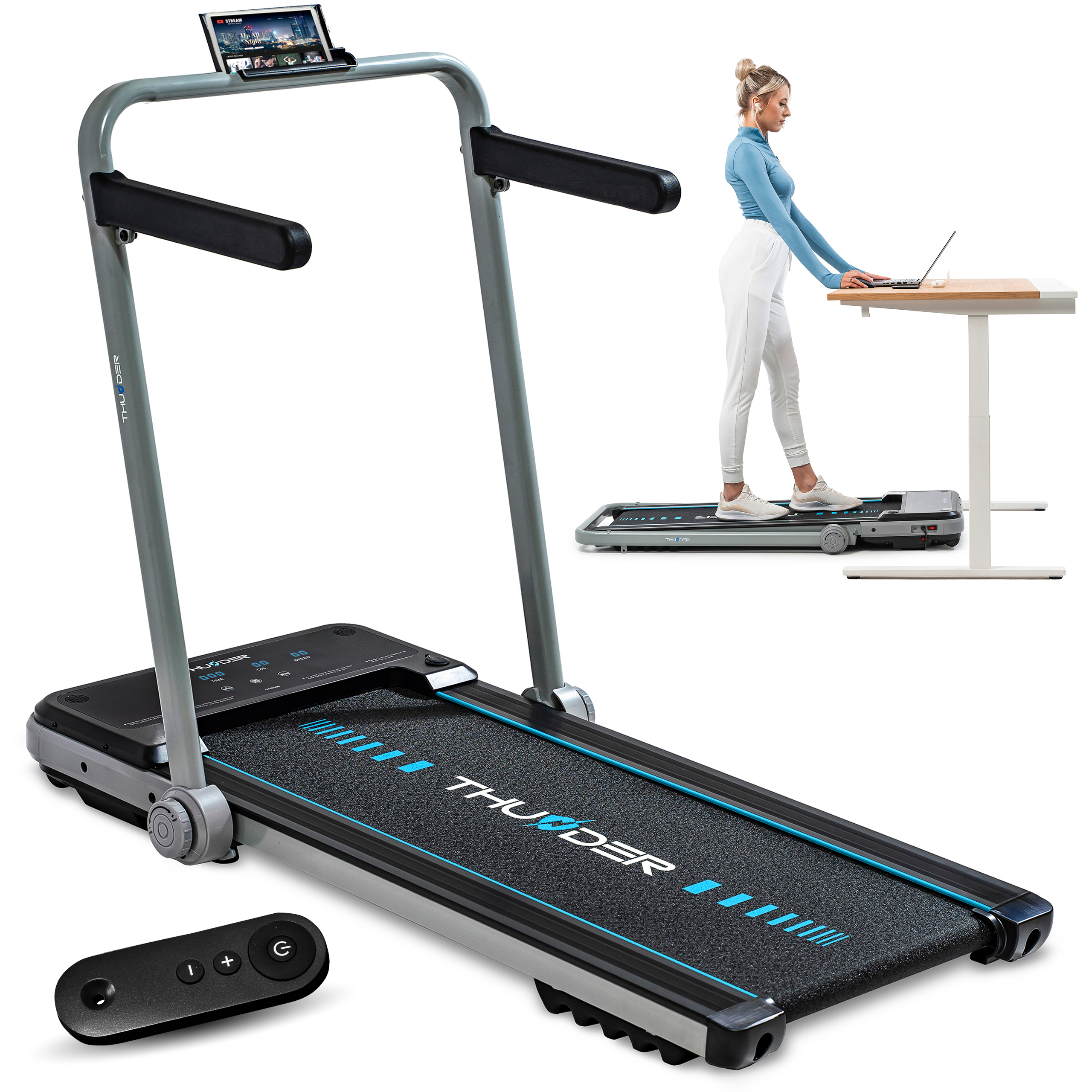 Laufband Thunder IMPACT SILVER 106,5x40cm 12km/h FitShow klappbar Bluetooth Transportrollen