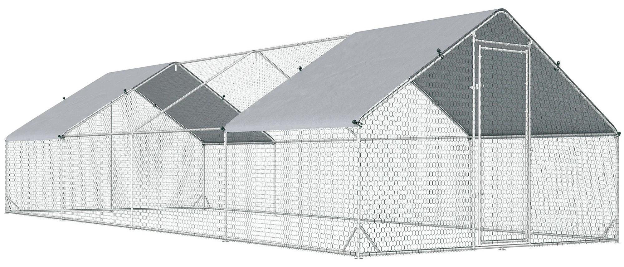 Garten Hühnergehege - Outdoor Hühnerstall Auslauf - 300x800x200 cm groß - Edelstahlrahmen - Wasserdichte Abdeckung - Wetterfestes sechseckiges Drahtgeflecht - Silber