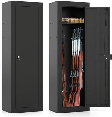 Costway 8 Rifle Safe Large Gun Cabinet with Storage Shelf-Black
