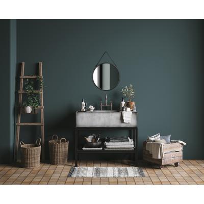 Spiegel MIRRORS AND MORE "Cornelia", schwarz, B:55cm H:55cm Ø:55cm, Metall, Spiegel, runde Form mit Lederband