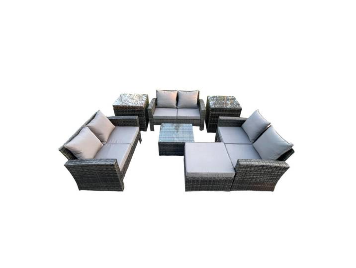 Fimous Gartensofa Hohe Rückenlehne Polyrattan Dunkelgrau 7-Sitzer, Metall, quadratisch, Gartenmöbel, Gartengarnituren, Gartenmöbel-Sets